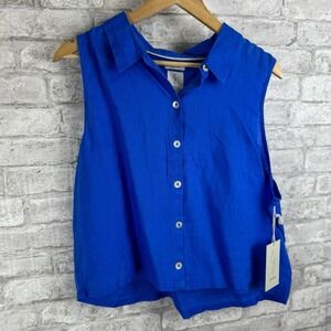 Joie Blue Sleeveless Button Down Shirt